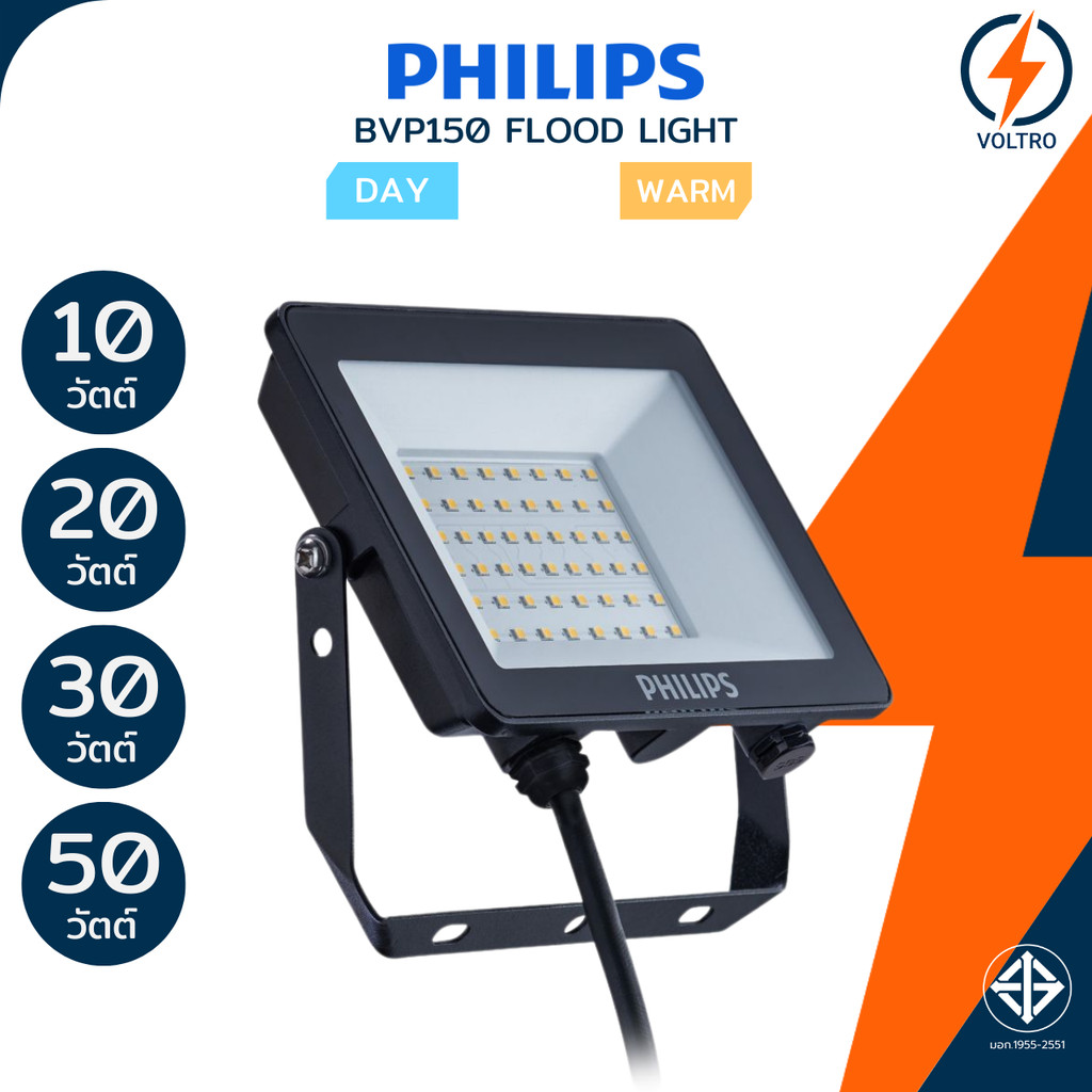 PHILIPS โคมไฟฟลัดไลท์ รุ่น BVP150 LED 10W 20W 30W 50W แสงขาว เหลือง Floodlight ของแท้ประกันศูนย์