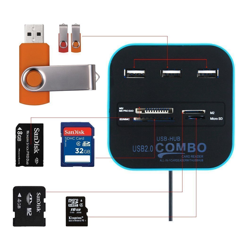 CARD READER 7IN1 USB 2.0 USB HUB MICROSD MS M2 MMC - CK07