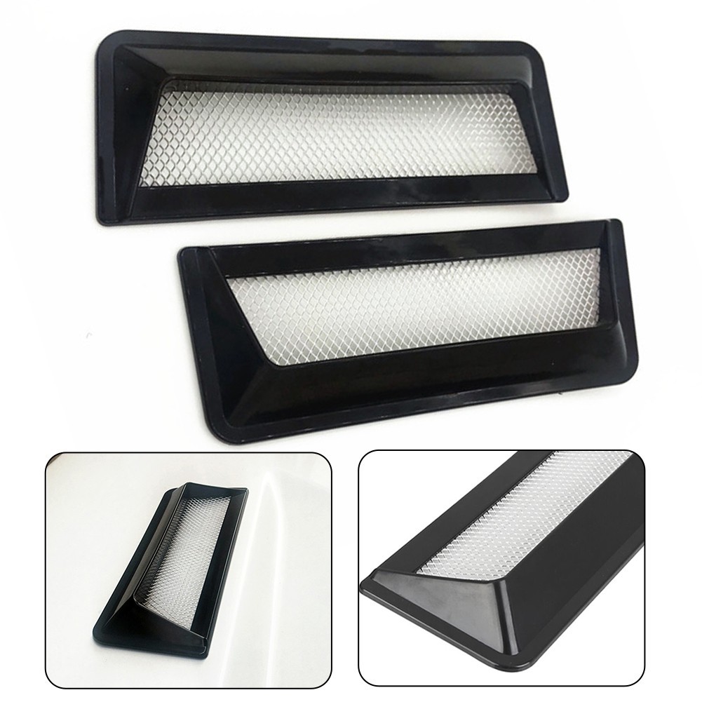 [C1O] 2PCS Air Flow Intake Cover Vent ตกแต่ง Bonnet Vent Hood สีดําสําหรับรถยนต์รายการ