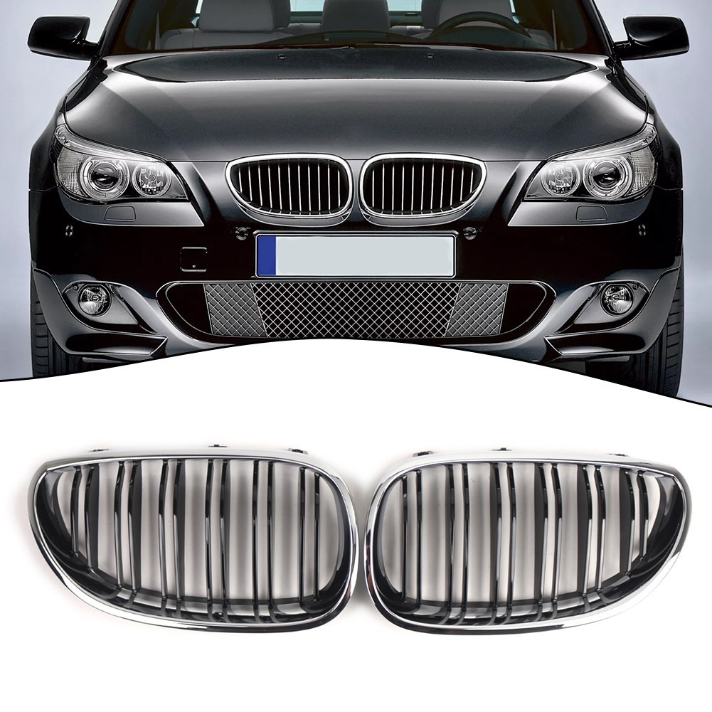 [C1O] 2 ชิ้นกระจังหน้ารถ Dual Slat Grille สําหรับ BMW E60 E61 2003-2010