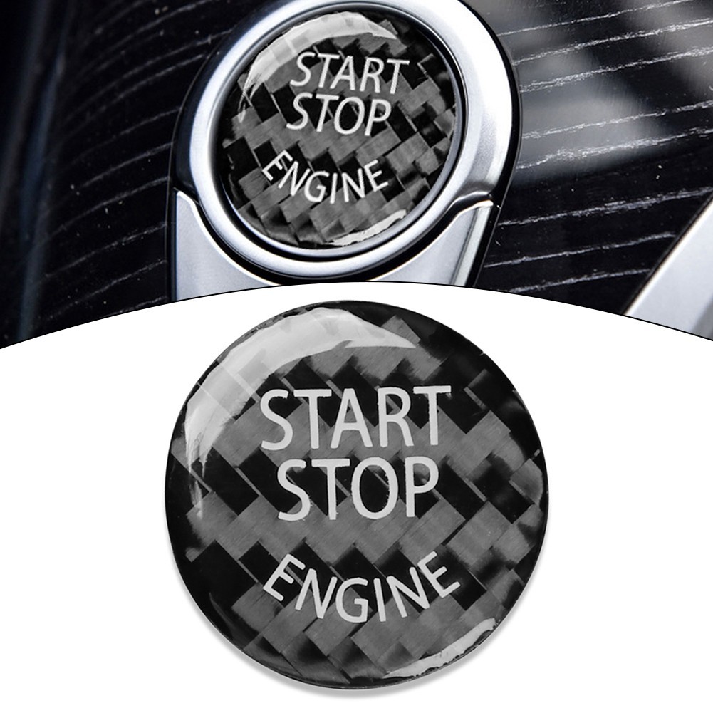 [C1O] คาร์บอนไฟเบอร์รถสติกเกอร์สําหรับ BMW Keyless Start Stop ปุ่ม 1 2 3 4 5 6 7 X3