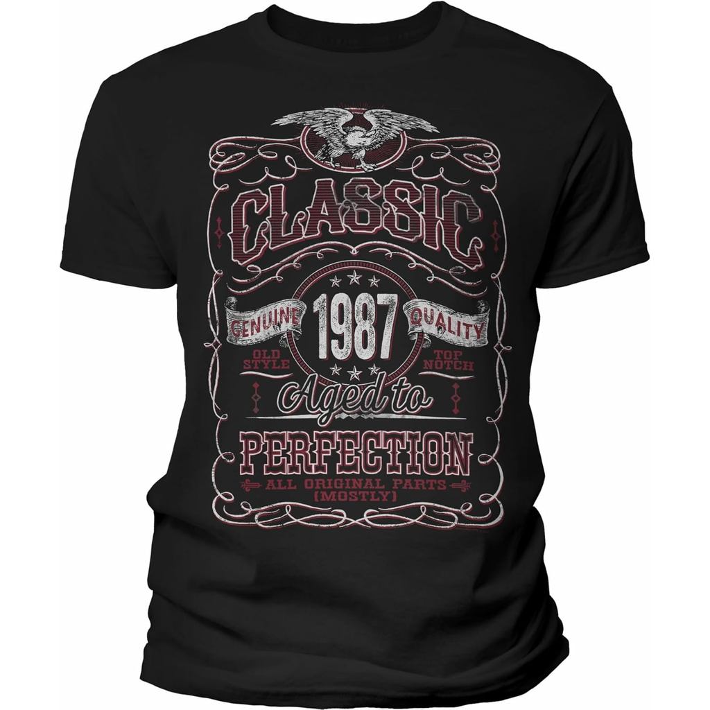 เสื้อยืดผ้าฝ้ายผู้ชาย 39th Birthday for Men - Classic 1987 Aged to Perfection - เสื้อวันเกิด 39th