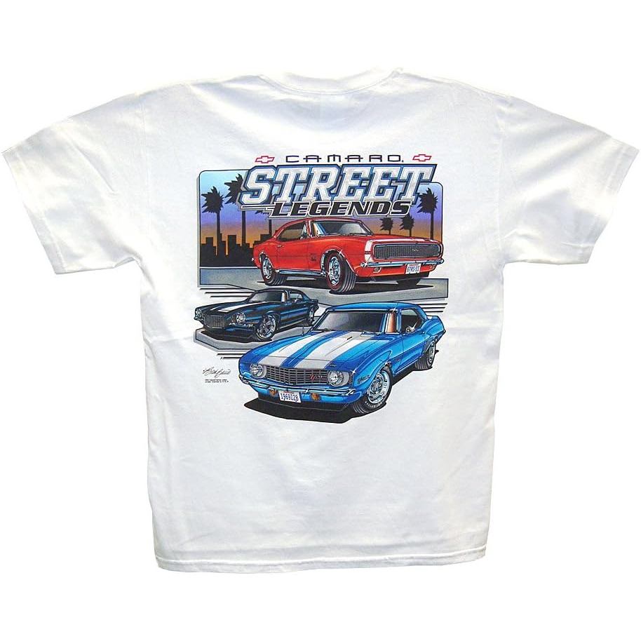 เสื้อยืดผ้าฝ้ายผู้ชาย Hot Shirts Camaro Street Legends เสื้อยืด: สีขาว Chevy Z/28 SS RS 1967 1969 19