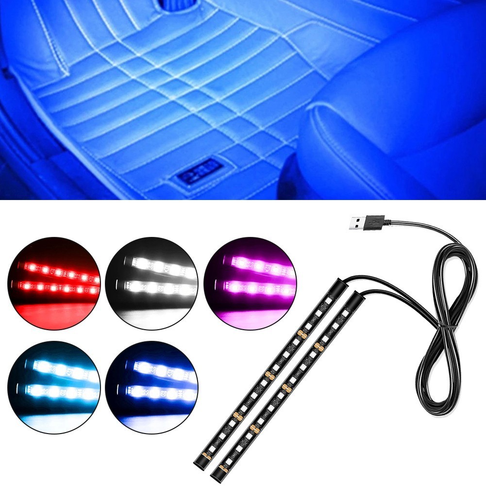สต็อกพร้อม24LED Light Strip รถ LED Foot Light Strip USB ตกแต่งสัญญาณโคมไฟ