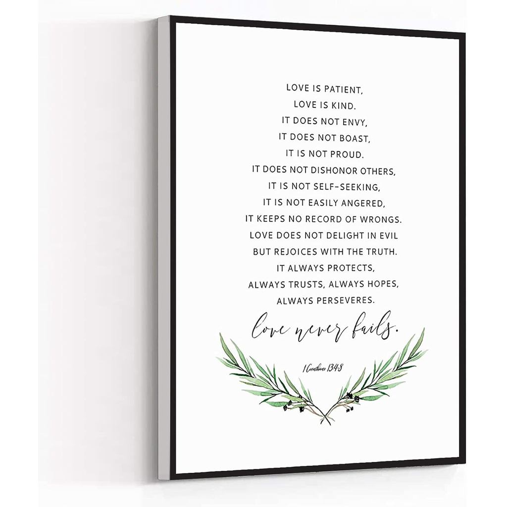 ผ้าใบ Wall Art ศิลปะสมัยใหม่พิมพ์ 1 Corinthians 13 4-8 Love คือผู้ป่วยประเภท Bible Verse Wall Art ภา