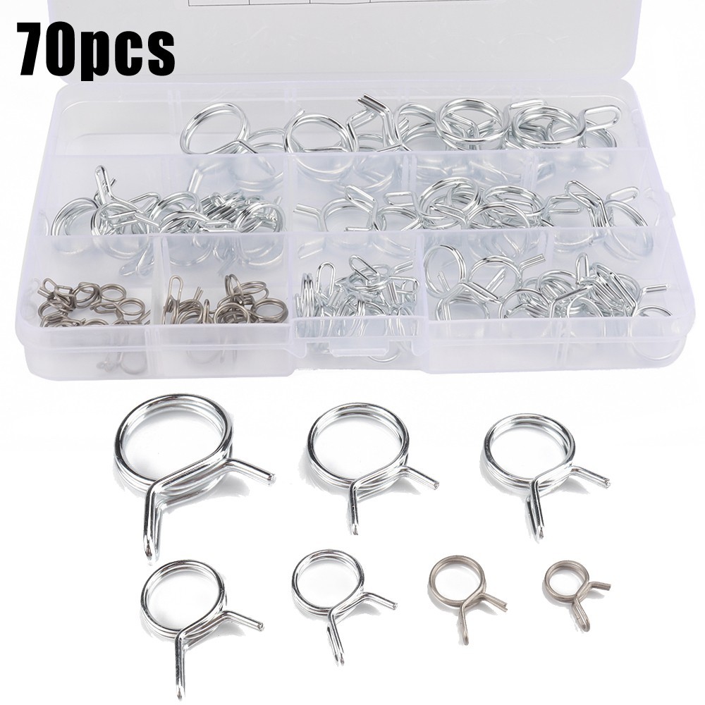 [S1U] 70 ชิ้น Double Wire Fuel Line Hose Tube Spring Clamp Assortment Kit Φ6-Φ18