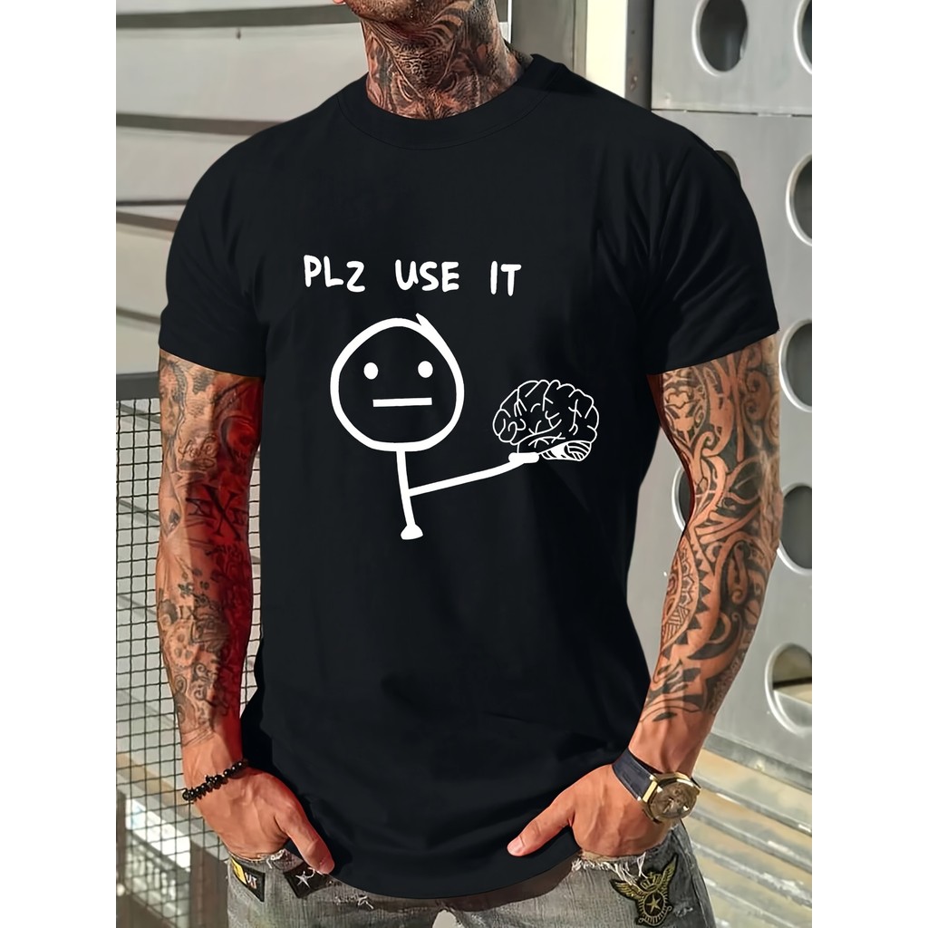 Manfinity Homme Men Cartoon & Slogan Graphic เสื้อยืดแขนสั้นลําลองสําหรับออกไปข้างนอกสําหรับสามี