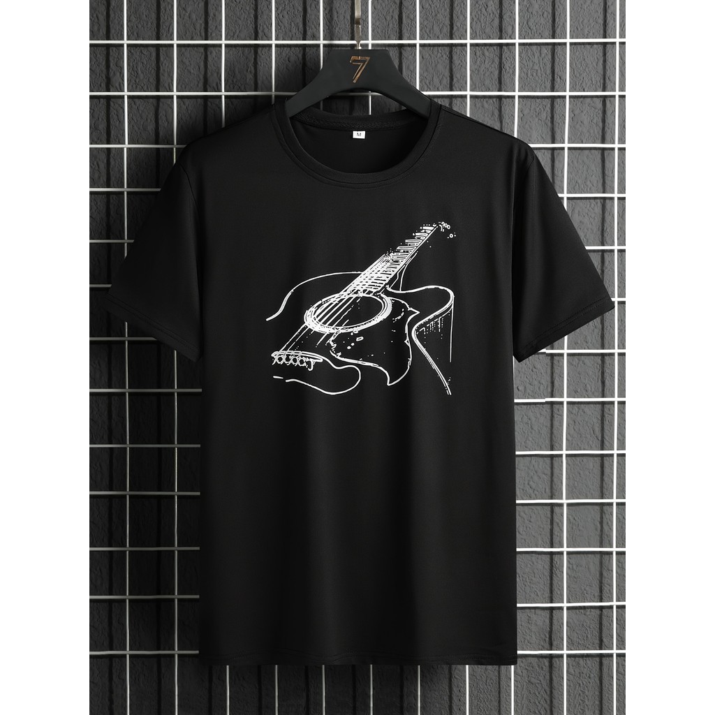 Manfinity Homme Men เครื่องดนตรีกราฟิกแขนสั้น Casual Tee, สําหรับออกไป