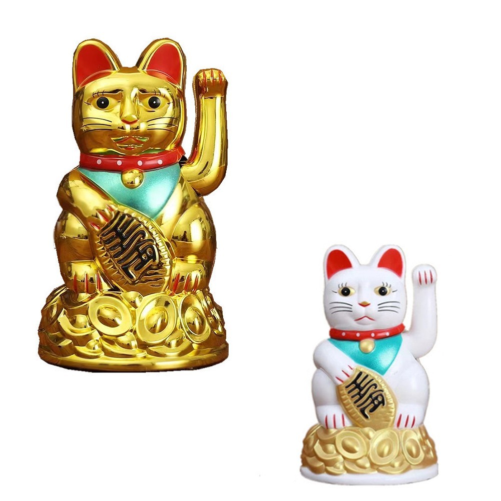 [RPLR] จีน Lucky Waving Cat Beckoning Maneki Neko Gold Fortune Feng Shui 6.5" นิ้ว