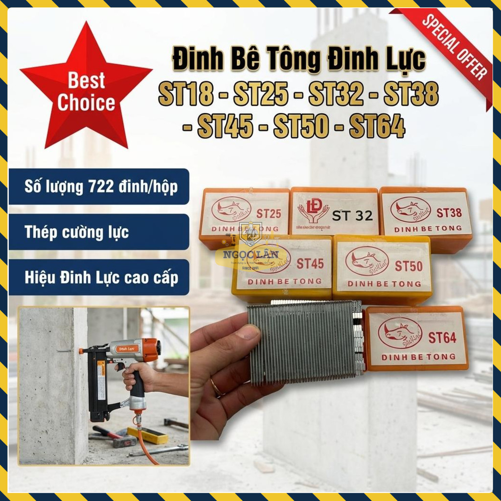 เครื่องยิงคอนกรีต กําลังโหลดเล็บ ST18 - ST25 - ST32 - ST38 - ST45 - ST50 - ST64 กล่อง 722 เล็บ