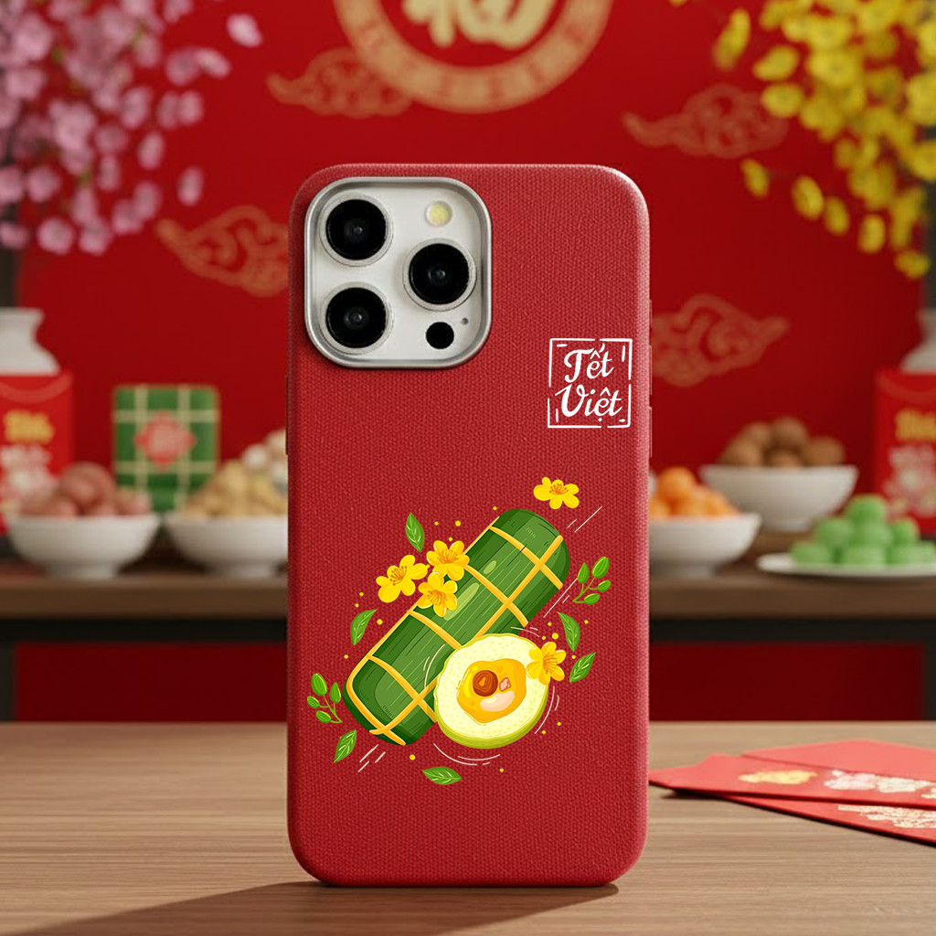 เคสโทรศัพท์สีแดงสําหรับ Tet วันหยุดรูปแบบแอปริคอทหนัง 11 สําหรับ iphone 15prm x 16promax 7 plus 17 q