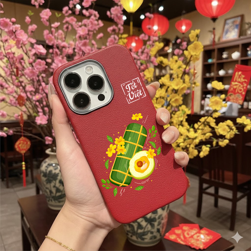 เคสโทรศัพท์สีแดงสําหรับ Tet วันหยุดรูปแบบแอปริคอทหนัง 11 สําหรับ iphone 15prm x 16promax 7 plus 17 q