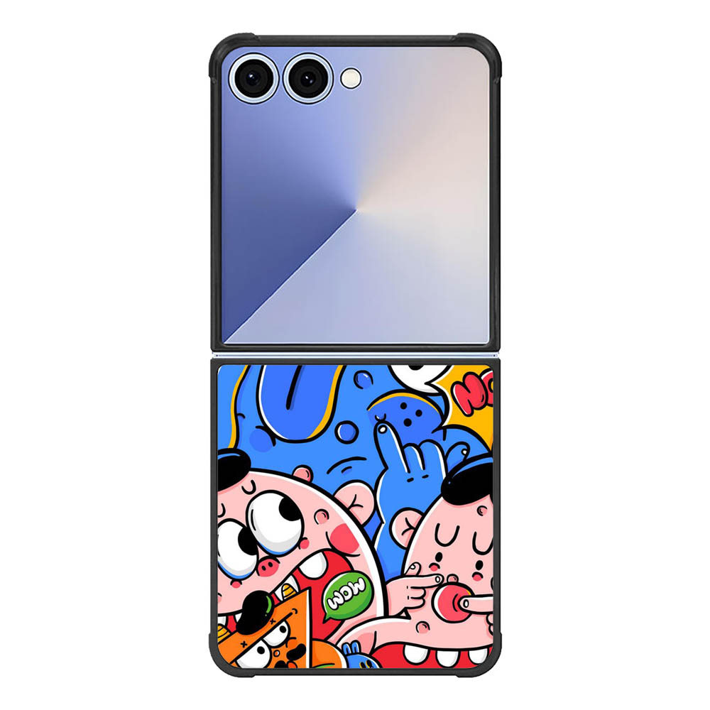 กรณีไฮบริดที่กําหนดเองสําหรับ Samsung Galaxy Z Flip 7 6 5 4 3 5G ตลก Doodle Art สไตล์การออกแบบ YW036