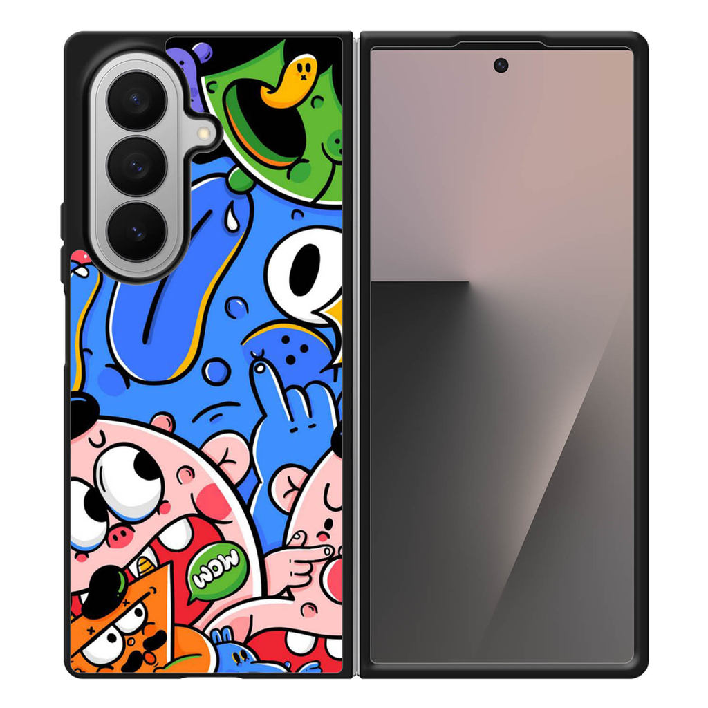 กรณีไฮบริดที่กําหนดเองสําหรับ Samsung Galaxy Z พับ 7 6 5 4 3 5G ตลก Doodle Art สไตล์ออกแบบ YW0365