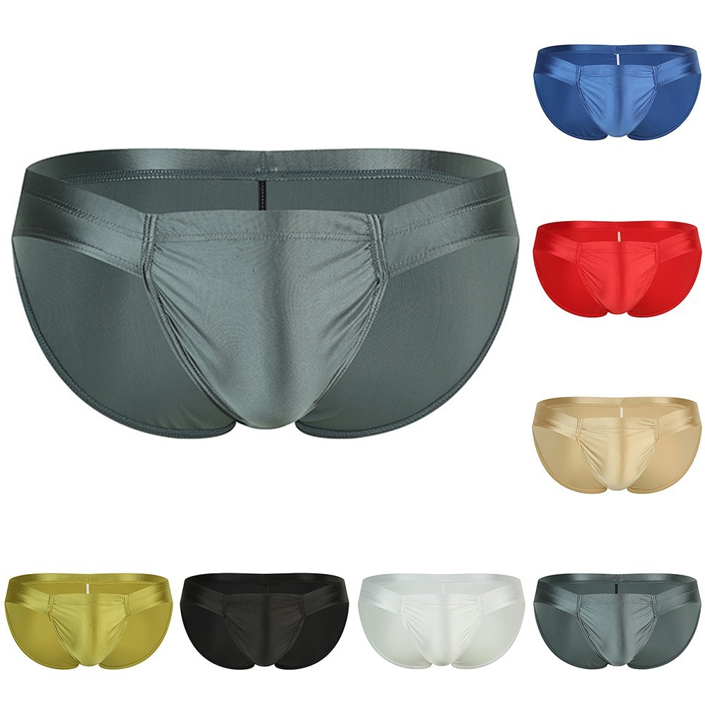 ⭐สินค้าใหม่⭐Men Oil Shiny Glossy Low Waist Briefs Breathable Underwear Panties Underpants ราคา ถูกที่สุด ดีลบีเคเค แกลเลอรีภาพที่ 7