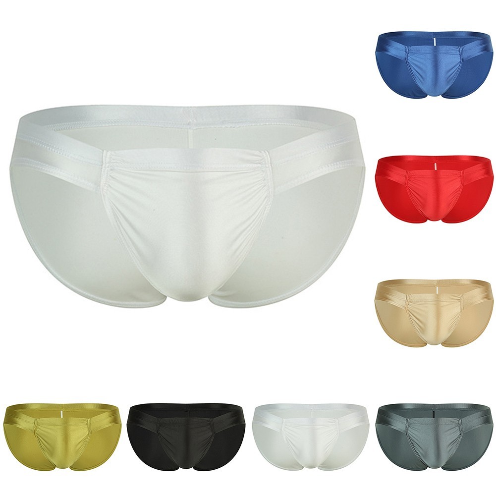 ⭐สินค้าใหม่⭐Men Oil Shiny Glossy Low Waist Briefs Breathable Underwear Panties Underpants ราคา ถูกที่สุด ดีลบีเคเค แกลเลอรีภาพที่ 4