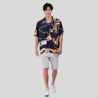 John Henry เสื้อเชิ้ตฮาวายผู้ชายแขนสั้น ทรงใส่สบาย รุ่น JH S126MSSRL12 - สีกรมท่า