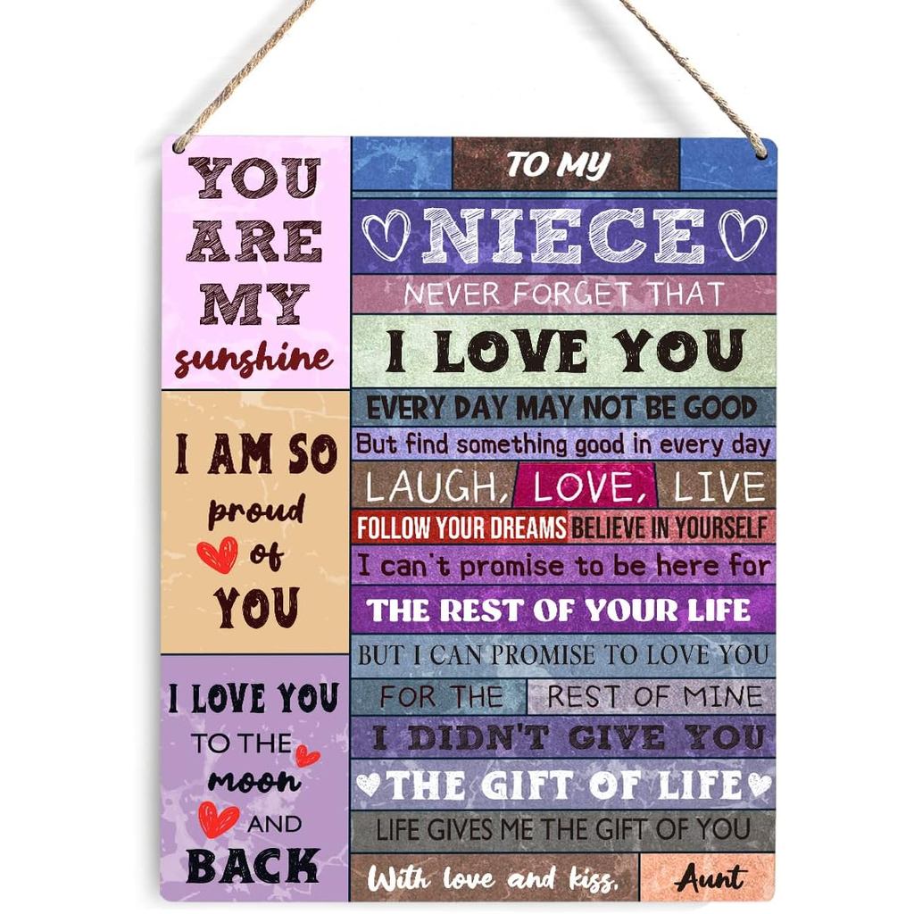 Farmhouse Niece ป้ายไม้ Wall Decor Rustic สีสัน My Niece ไม่เคยลืมว่า I Love You ไม้ Plaque ป้ายตกแต