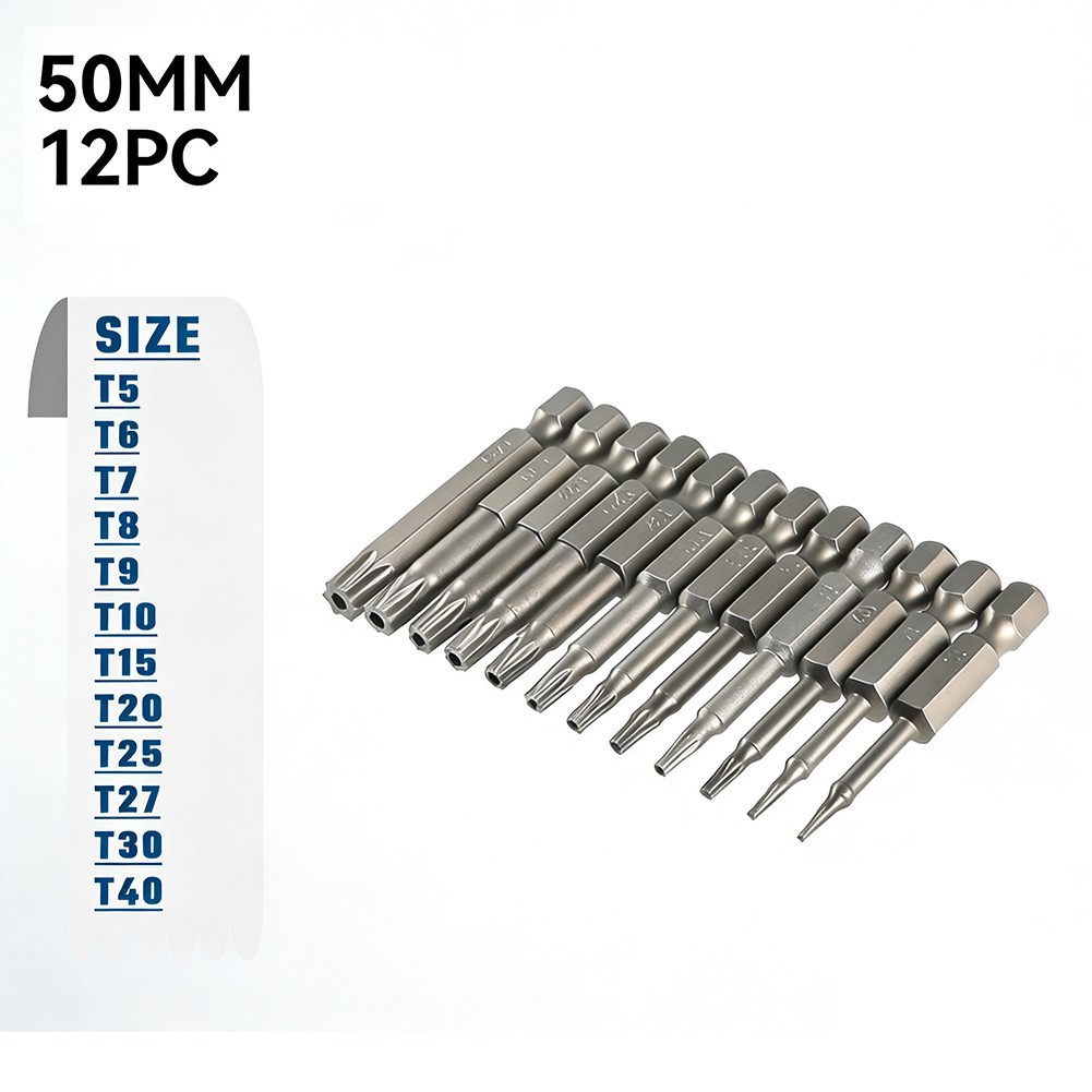[TWINKLEF] 12 ชิ้นสําหรับดอกไขควง Torx ความยาว 50 มม. สําหรับไขควงไฟฟ้าสําหรับ T5-T40