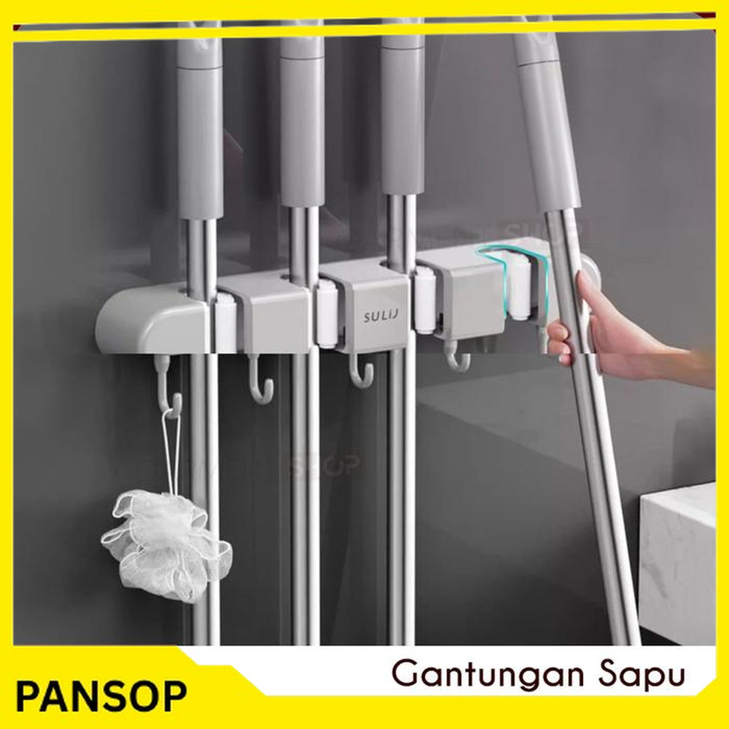 GUNDAN WALL BROOM HANGERS MOP HOLDER 3 4 ตะขอ MOP BROOM HOLDER STRONG RUBBER CLAMP ANTI-FALL - 2 ช่อ