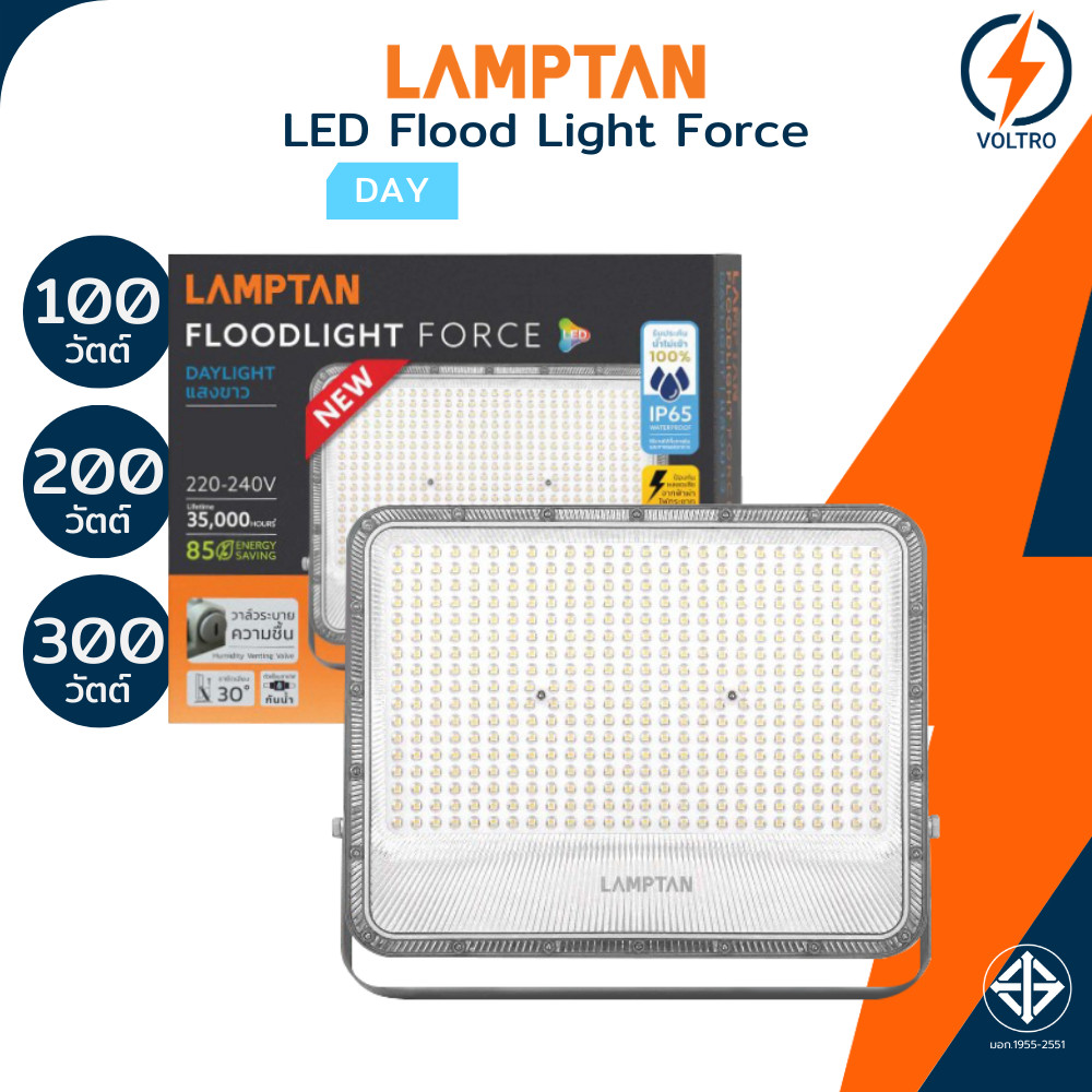 Lamptan โคมไฟฟลัดไลท์ Led 100W 200W 300W แสงขาว IP65 กันน้ำ Floodlight ของแท้ รุ่น NEW FORCE GEN1