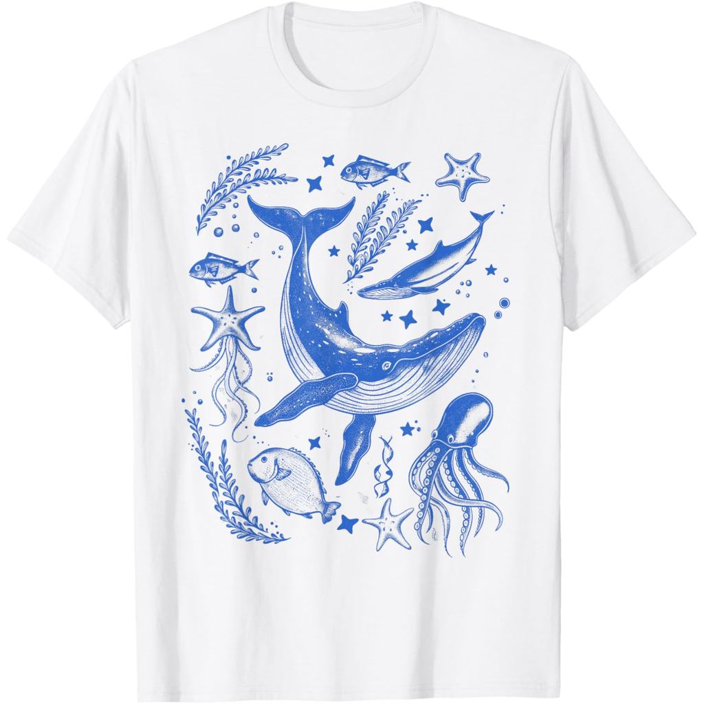 เสื้อยืดผ้าฝ้ายผู้ชาย Ocean Marine Life Collection เสื้อยืด Sea Life Lover