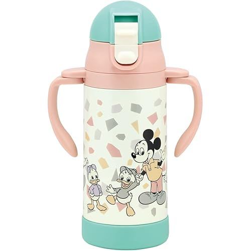 Skater Stainless Steel Water Bottle with Two Handed Straw Baby Mug Disney Mickey Mouse Friends Retro