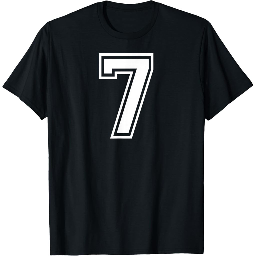 เสื้อยืดผ้าฝ้ายผู้ชาย 7 Number Seven Team Sports Graphic Design Matching Varsity T-Shirt