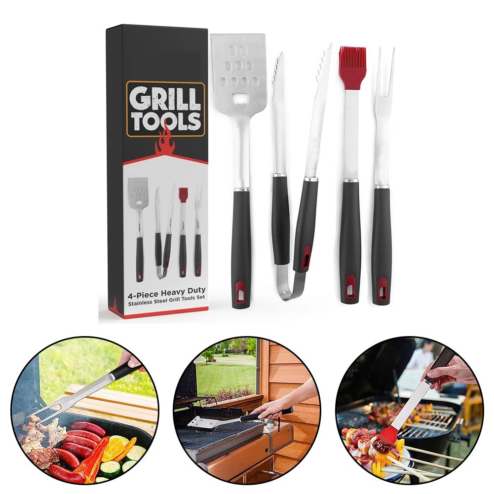 ClearanceLOVE Grill Lover\s Grill Tool Set เครื่องครัวย่างสแตนเลส 4 ชิ้นระดับพรีเมียม