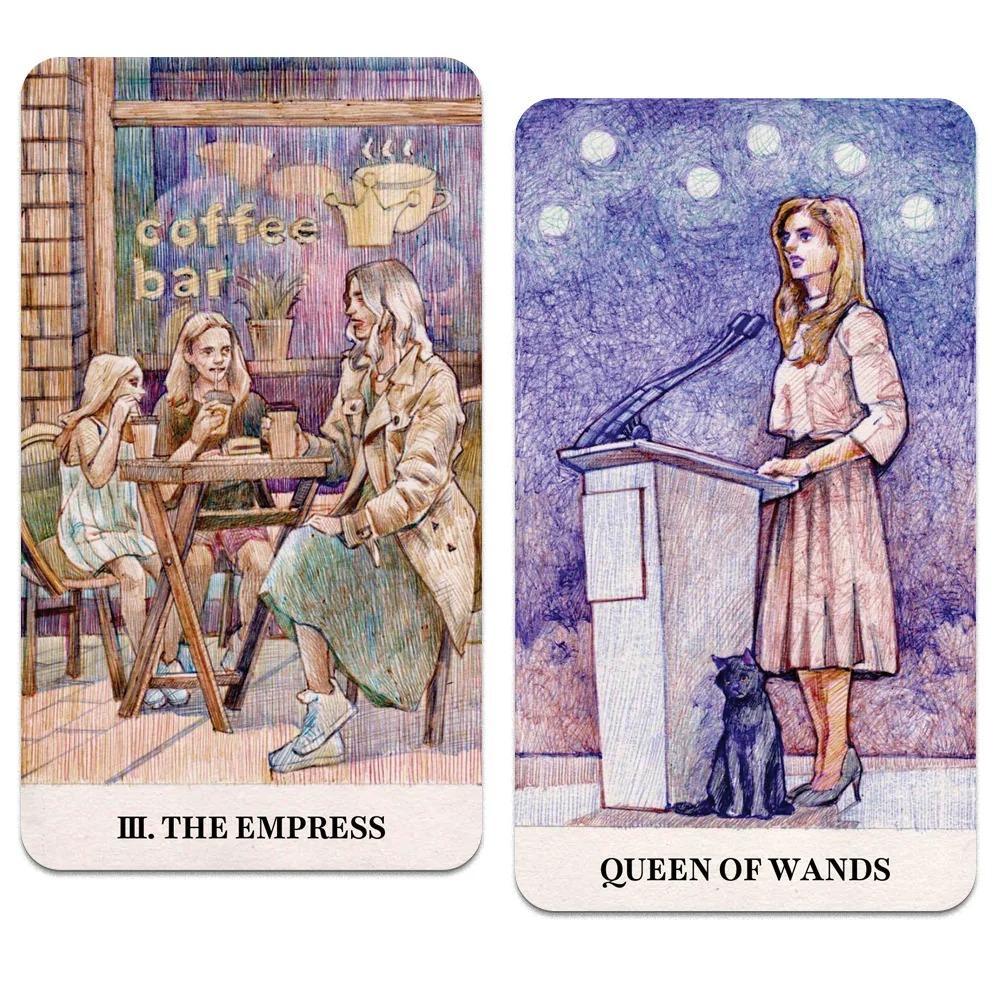 12*7ซม. City Labyrinth Tarot, 78 ใบ Tarot Deck | Indy Tarot Pen วาดเกี่ยวกับ Life In New York In The Early 2000s ราคา ถูกที่สุด ดีลบีเคเค แกลเลอรีภาพที่ 3