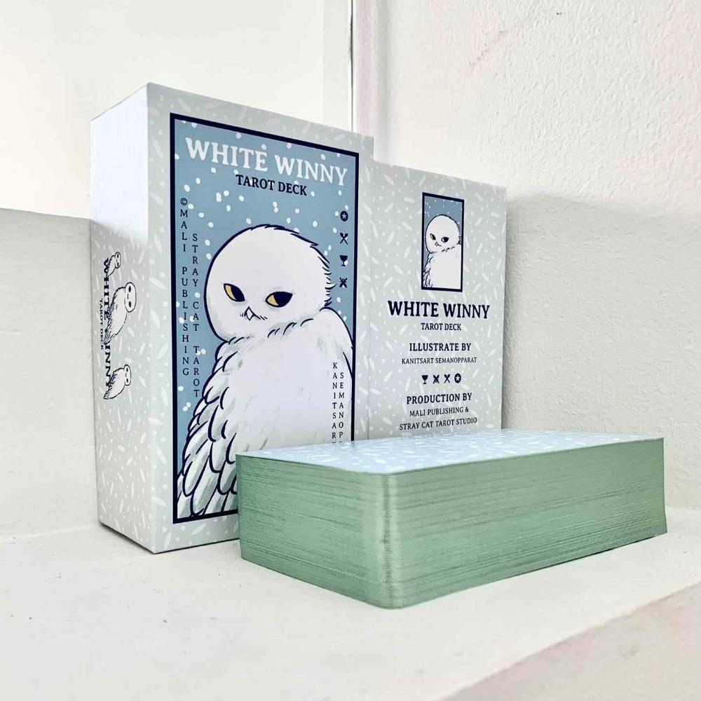12*7 ซม.สีขาว Winny Tarot-Whimsical Owl Guide สําหรับการอ่านเบื้องต้น & Self-Discovery พร้อมขอบปิดทองบรรจุในกล่องแข็ง