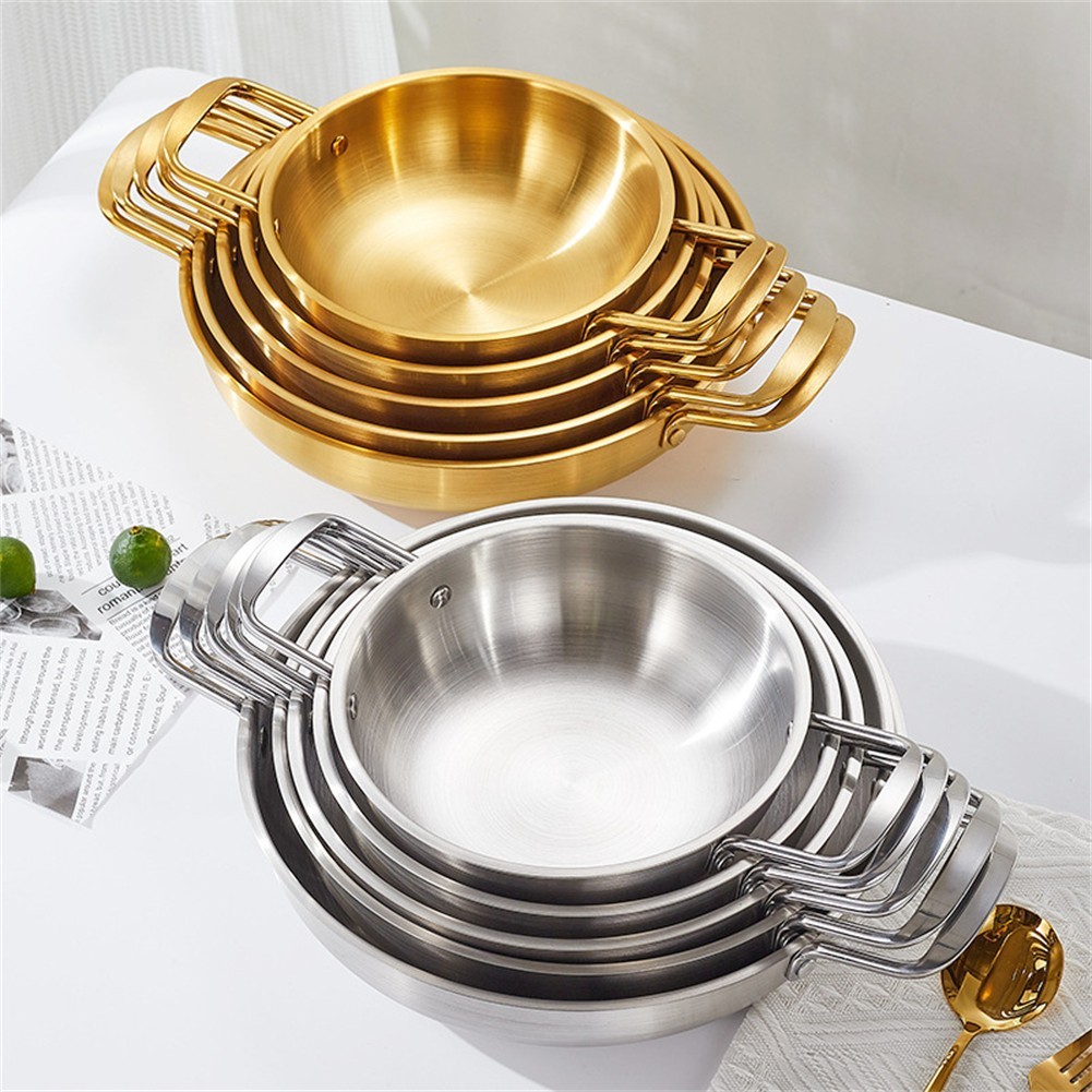 JAKO HOTStainless Steel Double Handle Paella Pot Saucepan กระทะทําอาหารก้นแบน