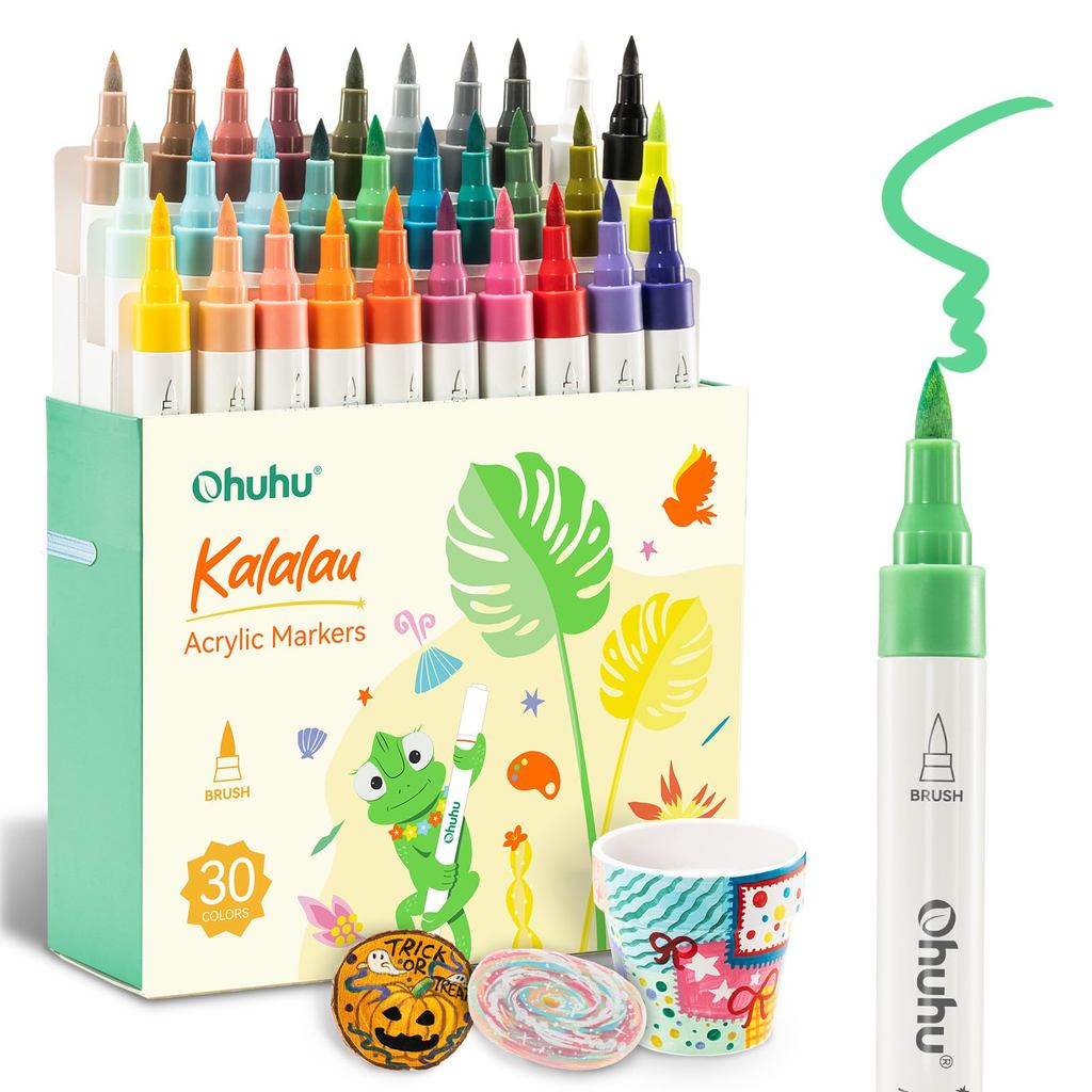 【ตรงจากประเทศญี่ปุ่น】Ohuhu Acrylic Marker 30 สี 4ml ปากกาเพ้นท์หัวพู่กัน