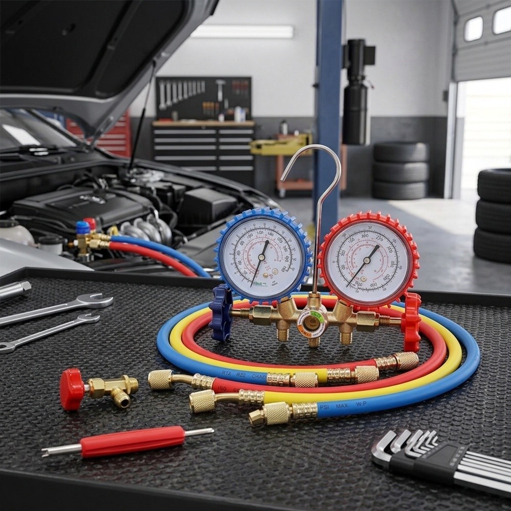 {ANSOUL}Dual Gauge AC Manifold Kit พร้อมท่อ 0.9 ม. สําหรับ R12/ สําหรับ R22