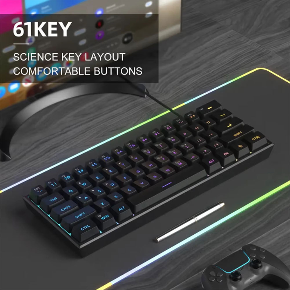 คีย์บอร์ดเกม 61 คีย์แบบมีสาย RGB Mechanical Red Switch - MK-61