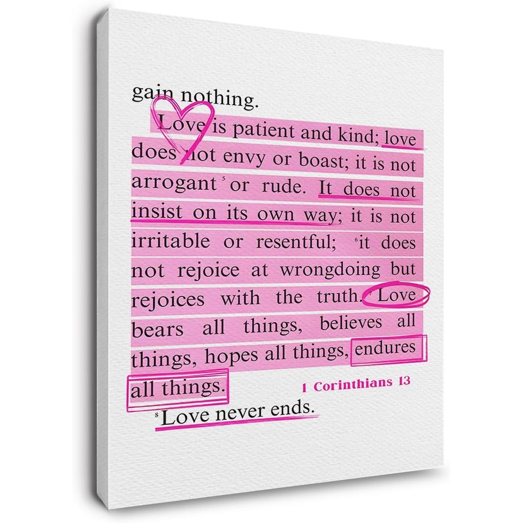 1 Corinthians 13 Wall Art, Bible Verss Wall Decor, Christian Wall Decor, ศาสนา Art, สีชมพูคริสเตียนผ
