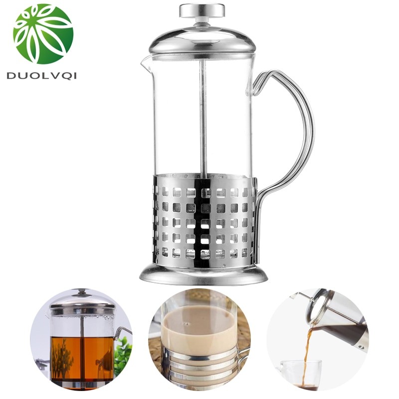 DUOLVQI French Press Coffee Maker Pot Plunger Glass Grid Pattern - KG72