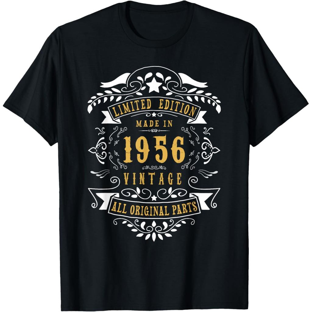 เสื้อยืดผ้าฝ้ายผู้ชาย 70th Birthday Women 70 Year old Men Born 1956 70 Birthday T-Shirt
