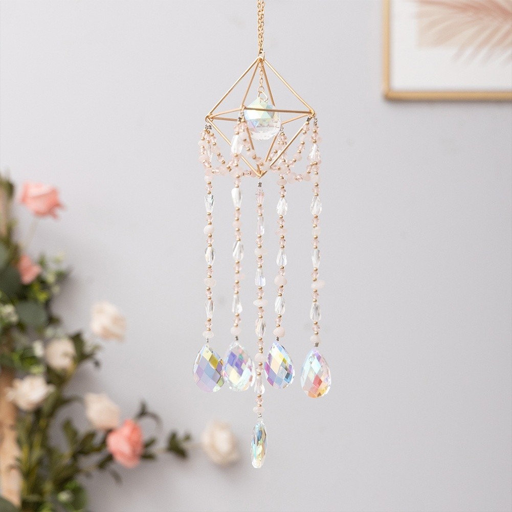 {ANSOUL-7}สีชมพูสําหรับคริสตัล Sun Catcher Wind Chime Fairy Pyramid Sunshine Catcher จัดส่งรวดเร็ว
