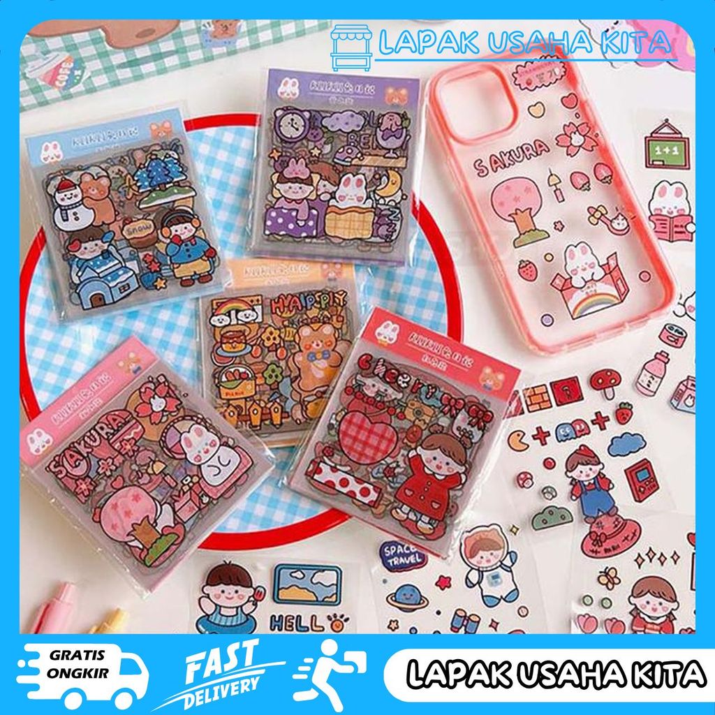 AESTHETIC CUTE BEAR RABBIT STICKERS JOURNAL DECORTATION STICKERS RNDM MINI 5 ชิ้น ปลอดภัย PRIVACY