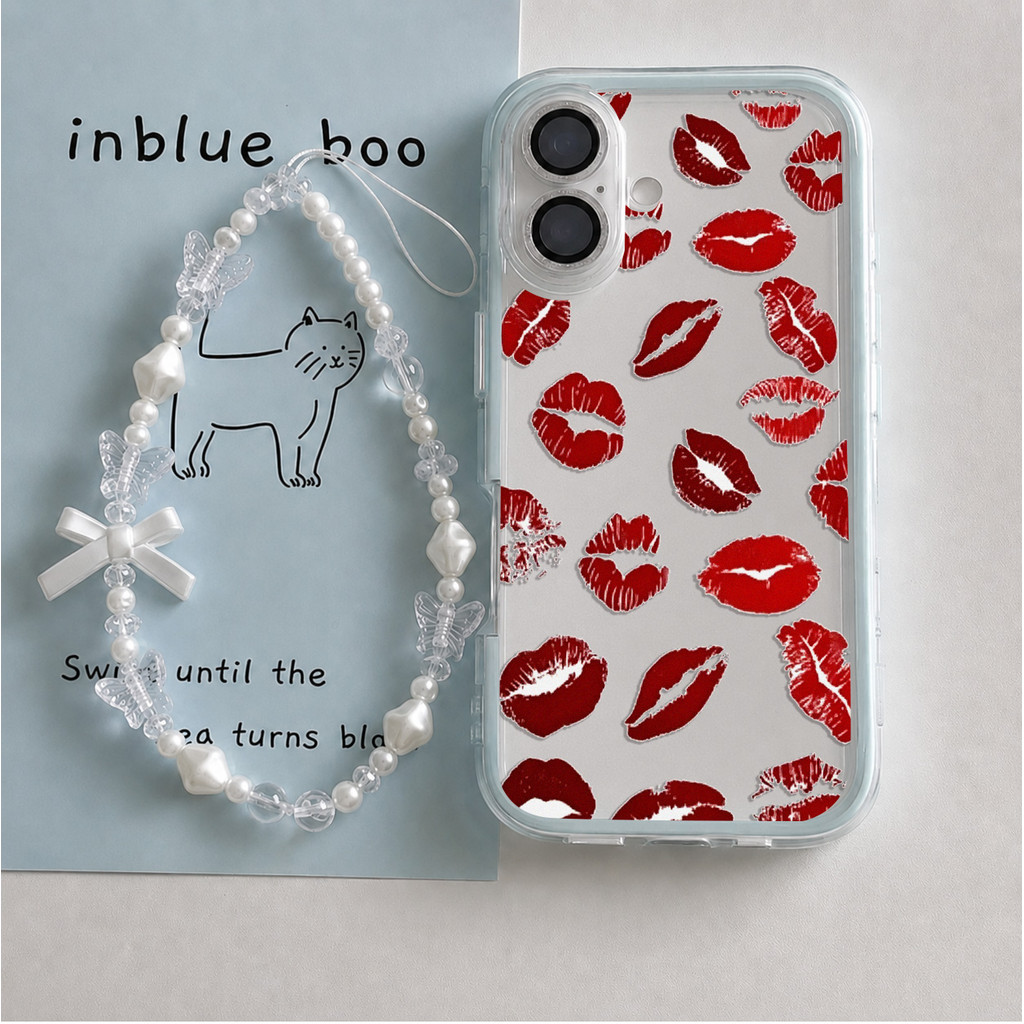 MERAH Aesthetic Red Lip Simple Case Hp Samsung S26 A27 A07 A17 5G A06 A16 A56 A55 5G A36 S24 Fe A26 