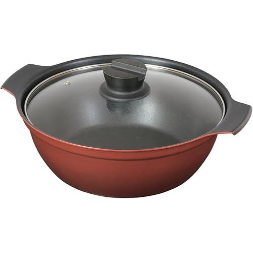 Pearl Metal Pots Tabletop 24cm with Glass Lid, IH-compatible, fluorine processing, for 3 5 persons, 