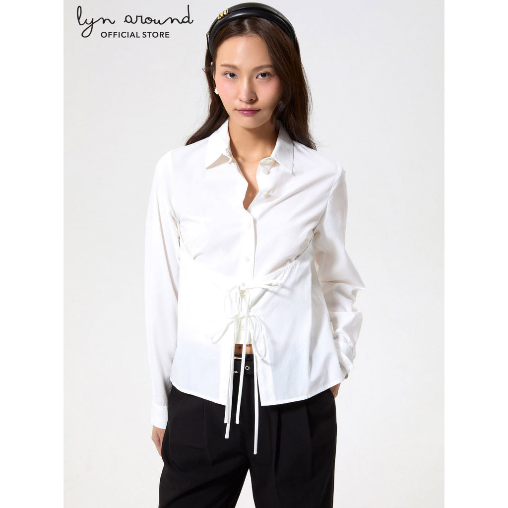 Lyn around - เสื้อเชิ้ตแขนยาวแต่งเชือกผูกด้านหน้า คอลเลกชัน Working on Board (A26CGWB043)