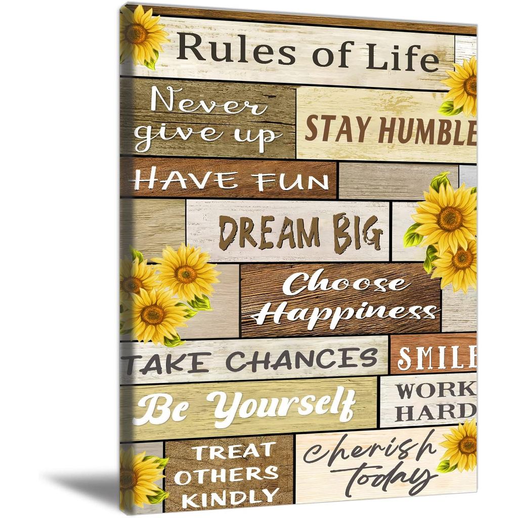 กฎแห่งชีวิต Wall Art Office Wall Art คําคมสํานักงานตกแต่งผนังดอกทานตะวันภาพวาดแรงบันดาลใจ Wall Art ภ
