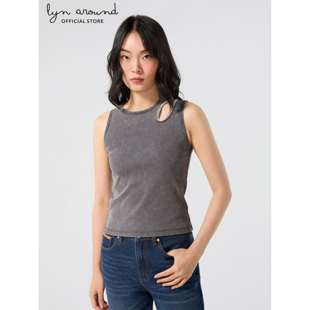 Lyn around - เสื้อกล้ามดีเทลคัตเอาท์แต่งคริสตัล คอลเลกชัน Neon Dreams (A26CGWA052)