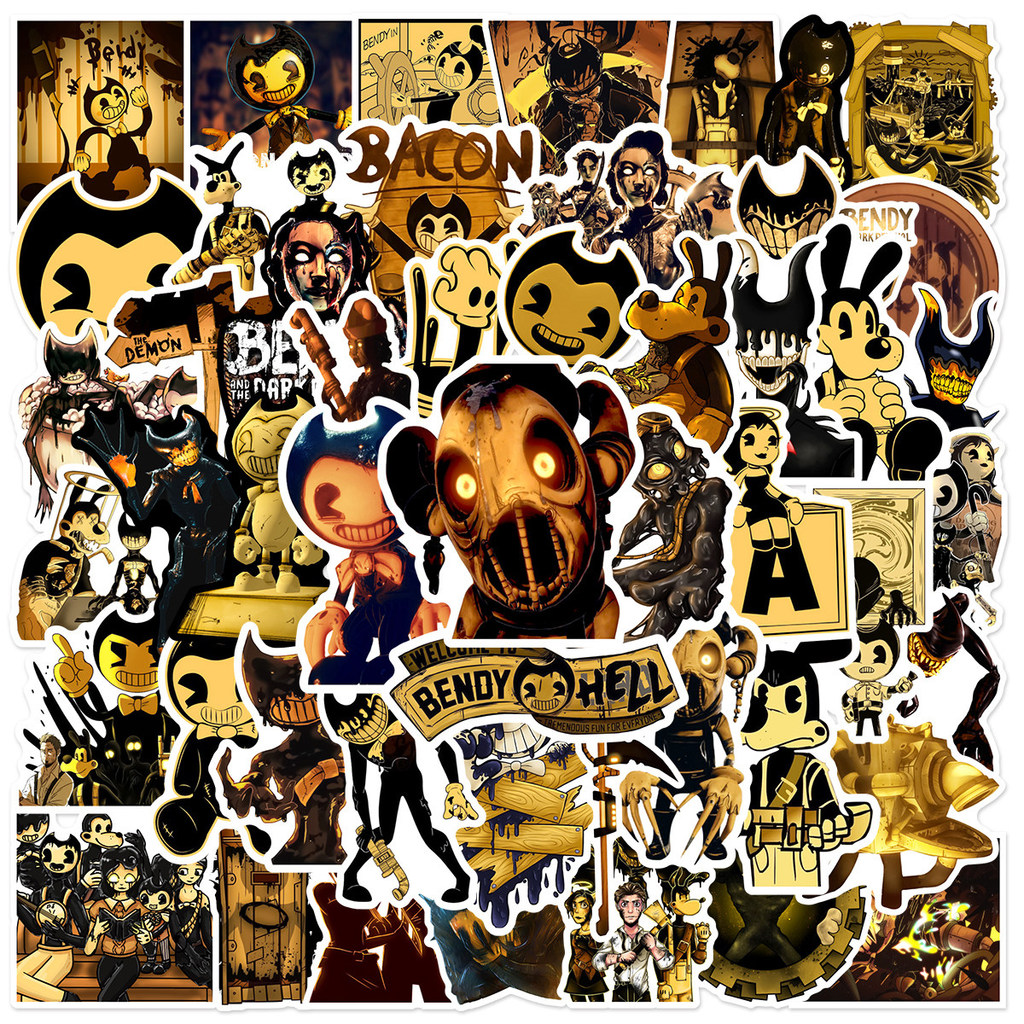 สติ๊กเกอร์กันน้ํา Bendy and the Dark Revival 50 ชิ้นสําหรับแล็ปท็อปขวดโทรศัพท์และหมวกกันน็อค