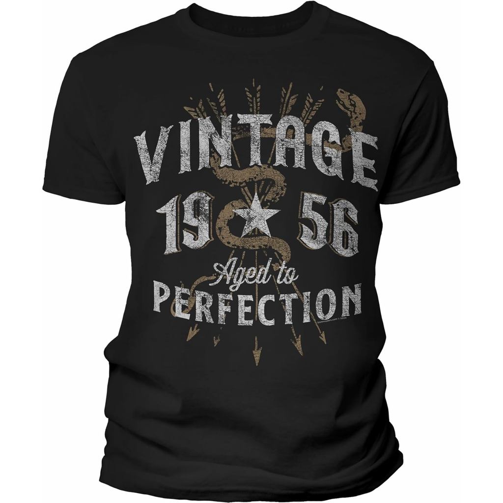 เสื้อยืดผ้าฝ้ายผู้ชาย 70th Birthday for Men - Vintage 1956 Aged to Perfection - Arrows - F/70th Birt