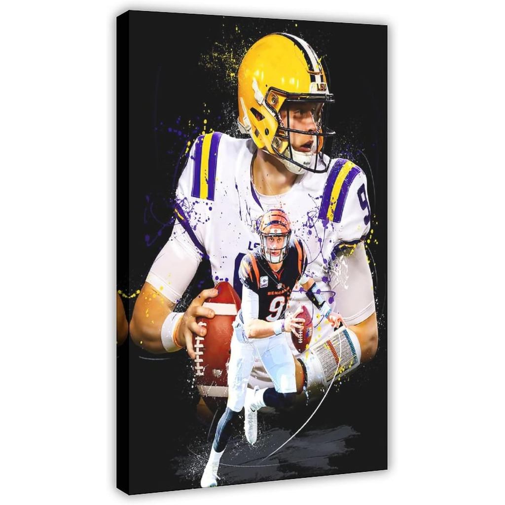 Joe Burrow โปสเตอร์ผ้าใบโปสเตอร์ตกแต่งห้องนอนกีฬาภูมิทัศน์สํานักงานตกแต่งห้องของขวัญกรอบ: 2x8inch30x