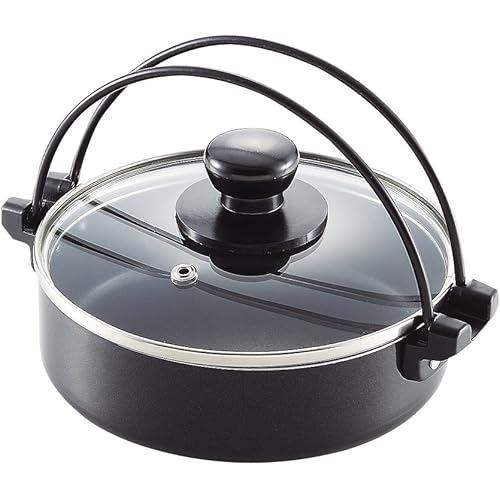 Compact sukiyaki pot 16cm with glass lid IH compatible Fluorine processing HB-2186