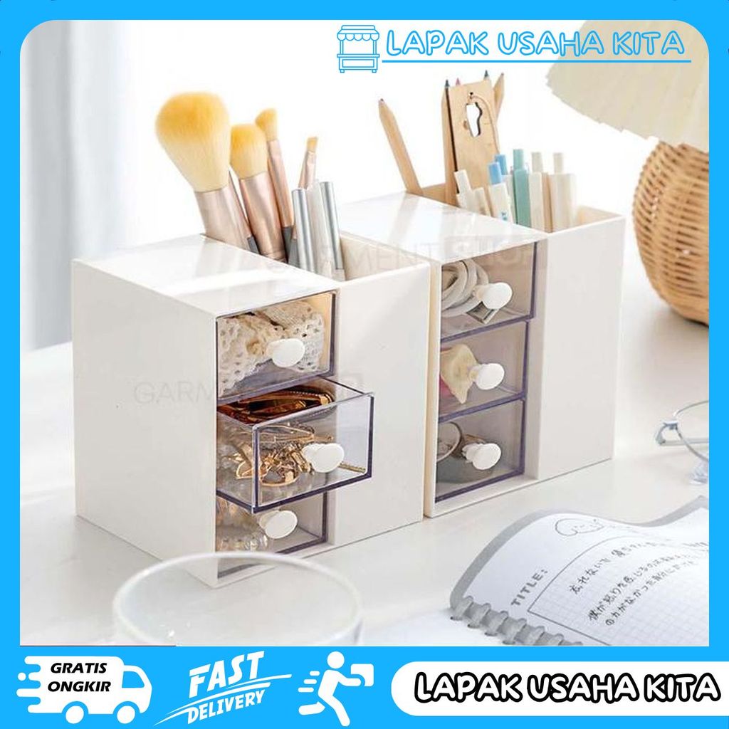 การจัดวางภาชนะกล่องเก็บดินสอ MINI DRAWER TABLE 3 TIER SAFE PRIVACY RACK